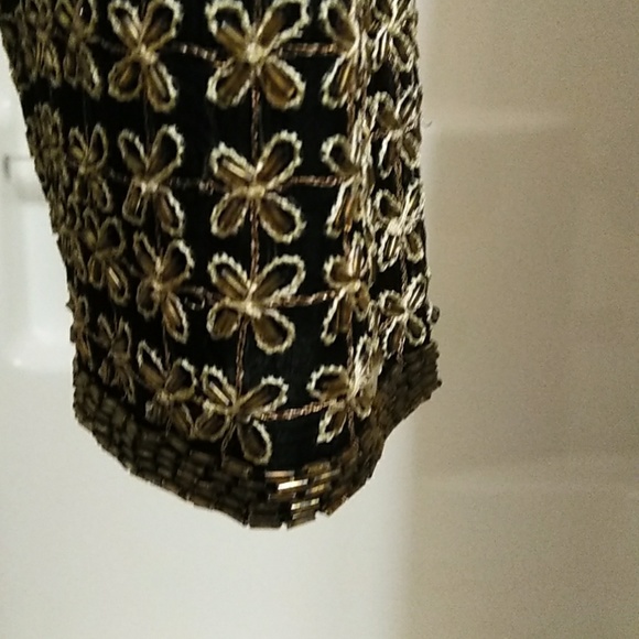 Vintage Laurence Kazar Black Silk Jacket with Gold Bugle Beads – Size PXL - Picture 4 of 8